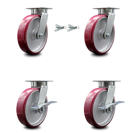 Service Caster 8 Inch Kingpinless Poly on Aluminum Wheel Caster Swivel Locks 2 Brakes SCC, 2PK SCC-KP30S820-PAR-BSL-2-SLB-2